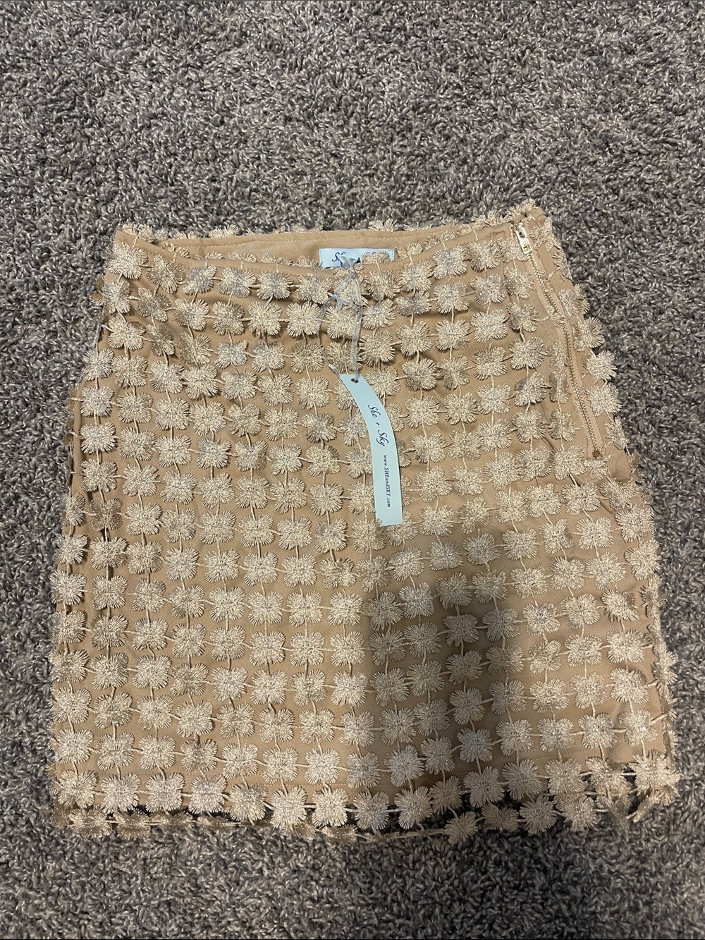 She + Sky Beige Daisy Appliqué Mini Skirt